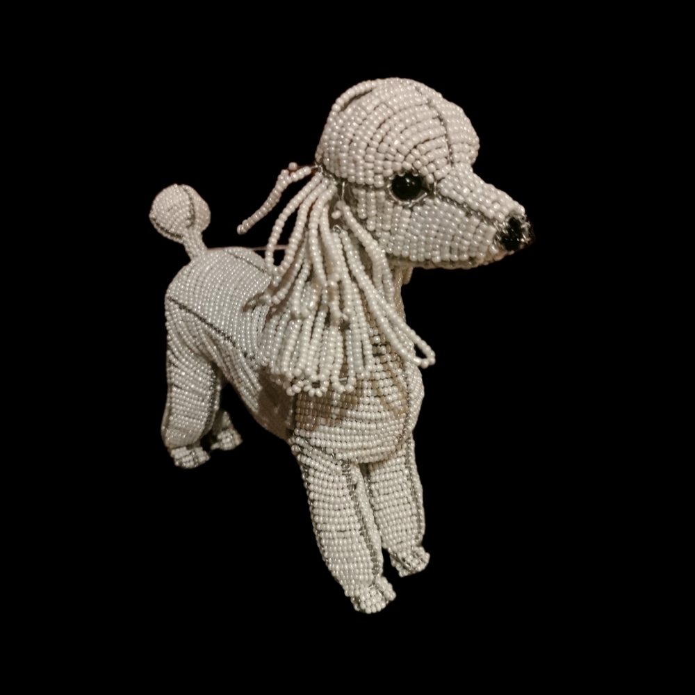 Unique Beaded white poodle figurine